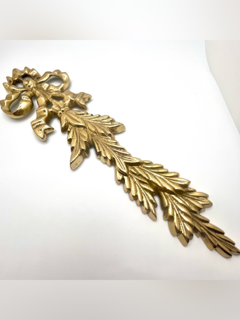 Vintage Solid Brass Ribbon Acanthus Wall Door Decor Hollywood Regency